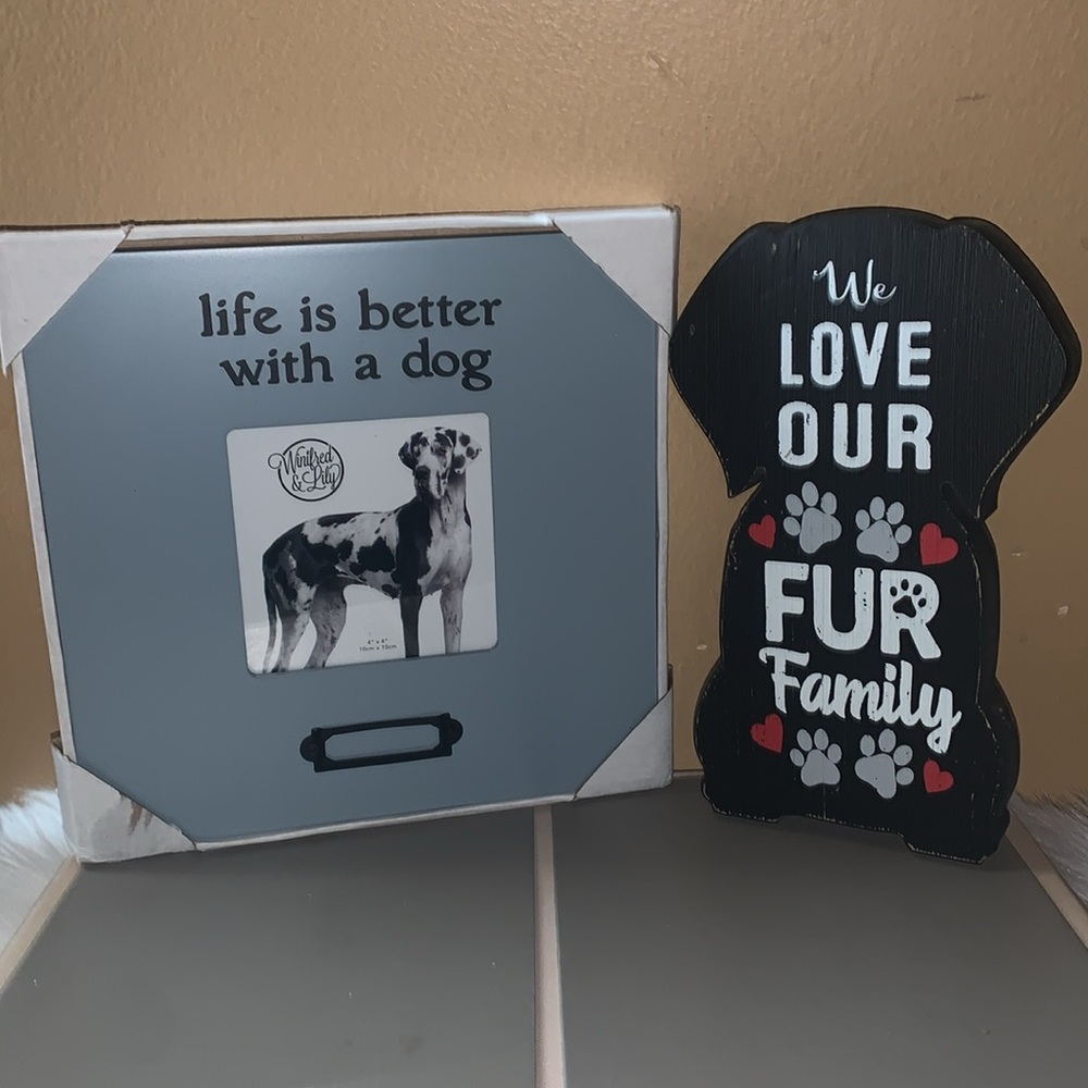 🎄 Life Is Better With A Dog Picture Frame & We Love Our Fur Family Sign NWT